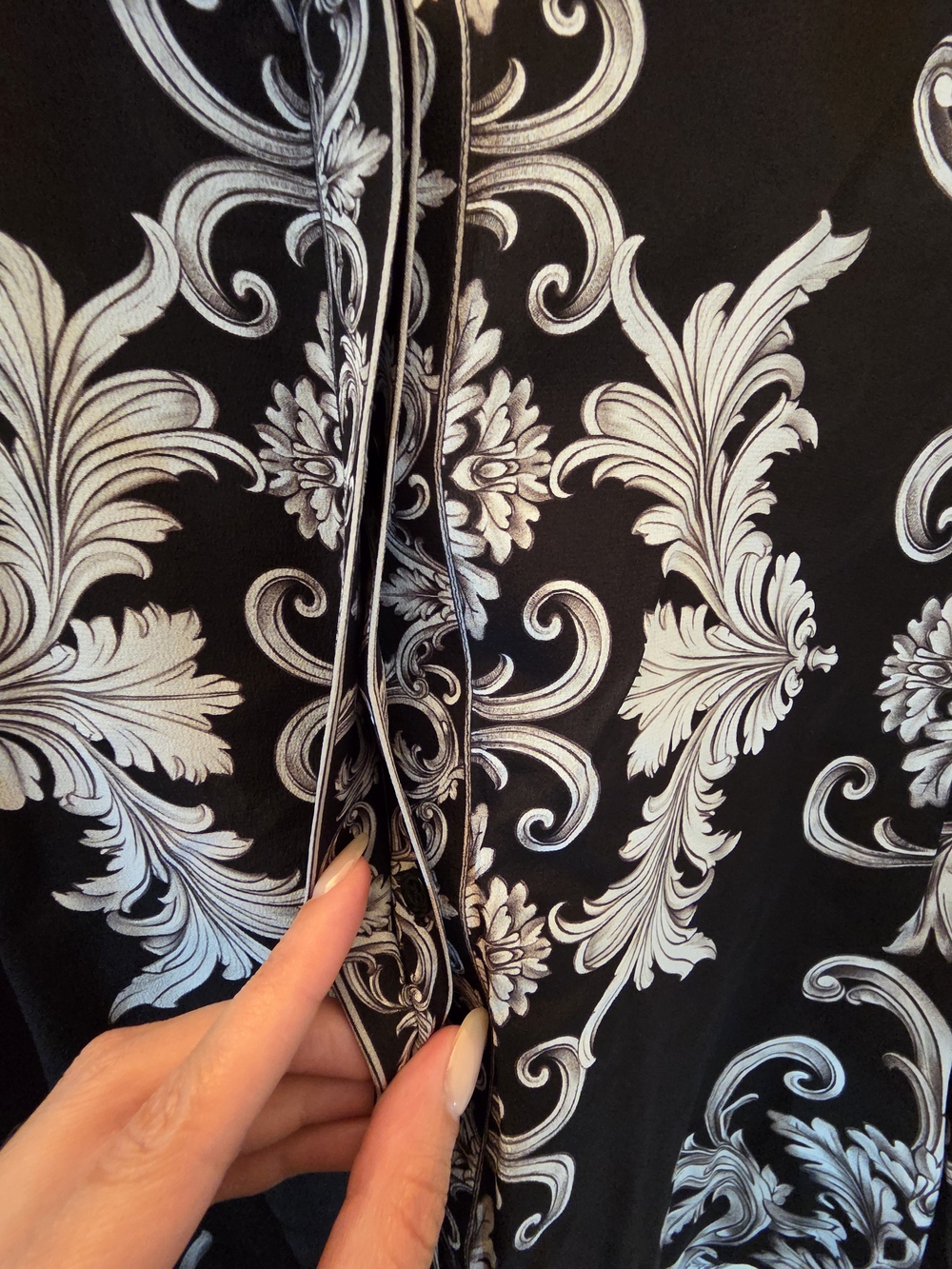 Alice + Olivia Black and Ivory Scroll-Print Button-Down Blouse - Picture 3 of 8